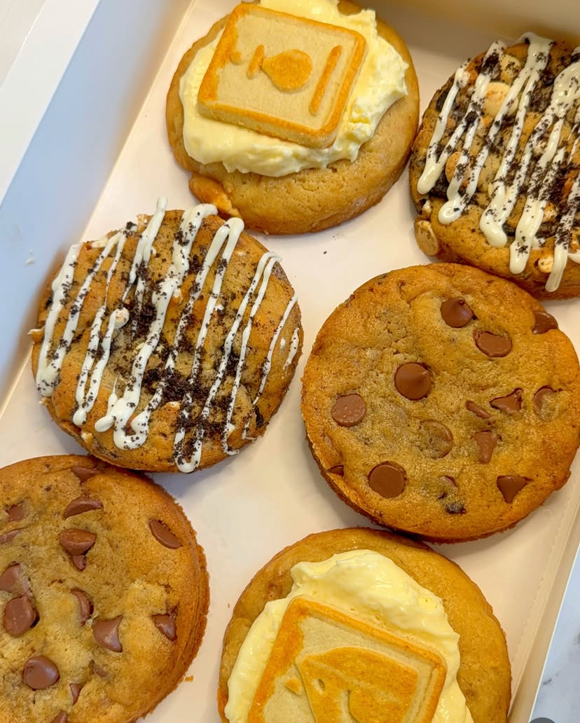 Box of soft baked cookies with cookies n cream and chocolate chip